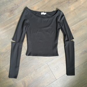 Long Sleeve Elbow Slit Boat Neck Top